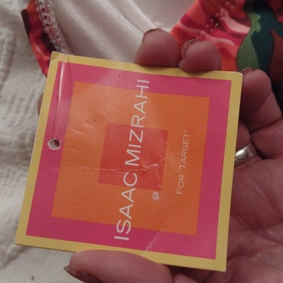 NWT size large Women's ISAAC MIZRAHI  one piece red and green bathing suit - Picture 5 of 9